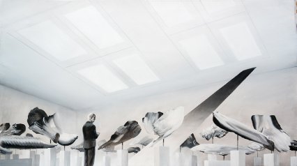 Burian na výstavě svých tahů, 2015, 95x170cm, akryl na papíře