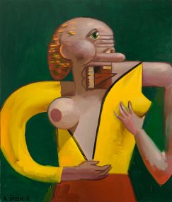 Žena ve žlutém, 200x170 cm, olej a pastel na plátně, 2018