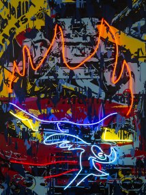 Acme, 2020 ,akryl na plátně a neonové trubice, 160 x 120 cm