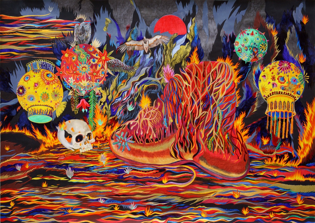 Srdce Gangy, 2019, kombinovaná technika na papíře, 70 x 102 cm Srdce Gangy, 2019, kombinovaná technika na papíře, 70 x 102 cm