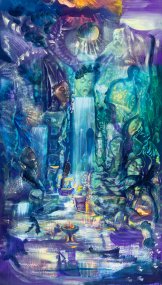 Vodopád (věčný oheň), 2025, akryl na plátně, 210 x 120 cm