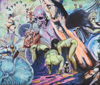 Barbora Šlapetová, Antropologie emocí 2., 2020–2022, akryl na plátně, 182 x 214 cm