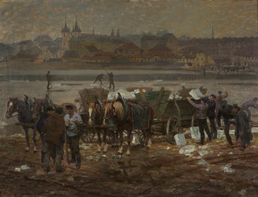 Václav Malý, Ledování v Praze, olej na plátně, nedatováno, 100 x 133 cm